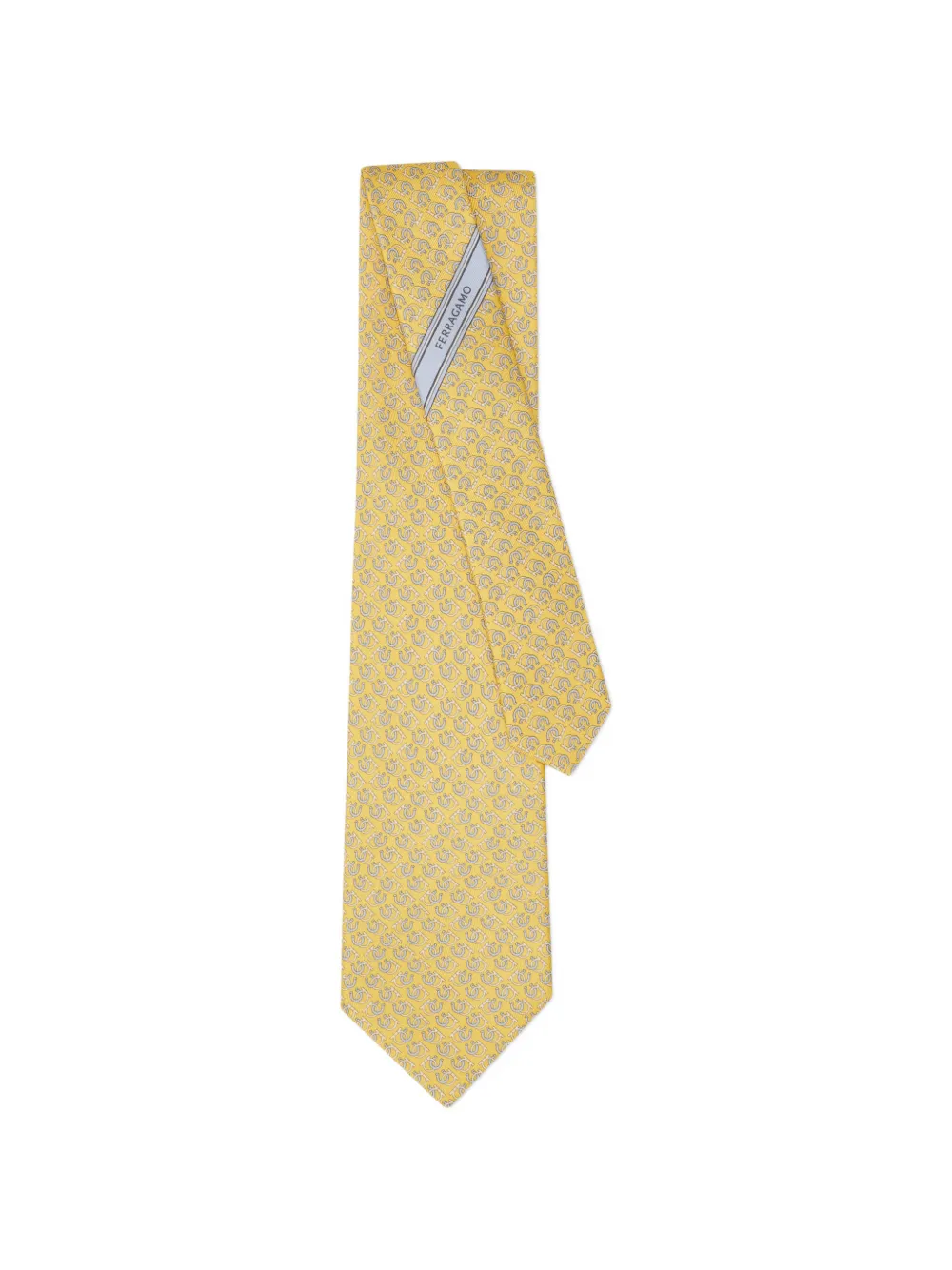 Ferragamo Good Luck print silk tie Geel