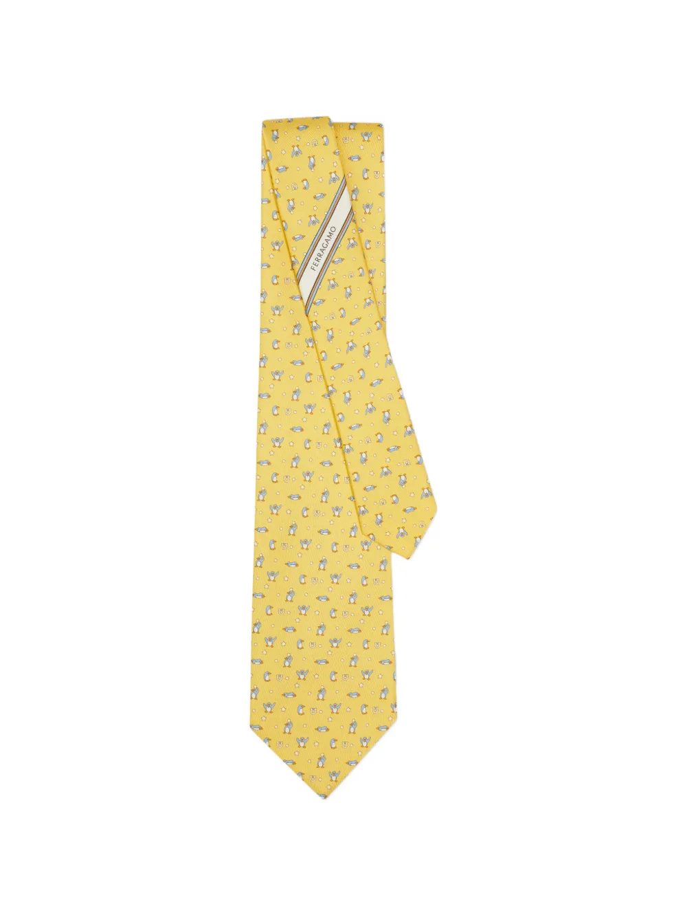 Ferragamo penguin-print silk tie Geel