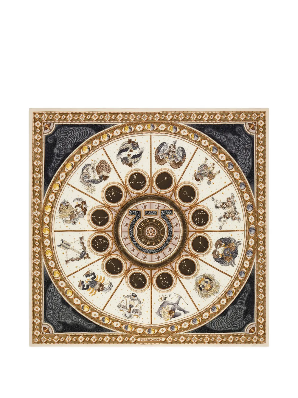 Ferragamo Horoscope print silk scarf Beige