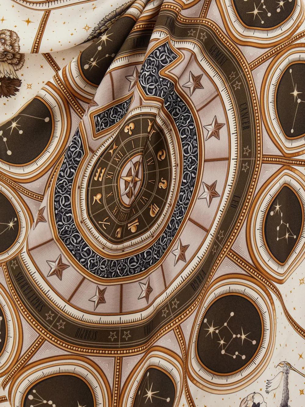 Ferragamo Horoscope print silk scarf Beige