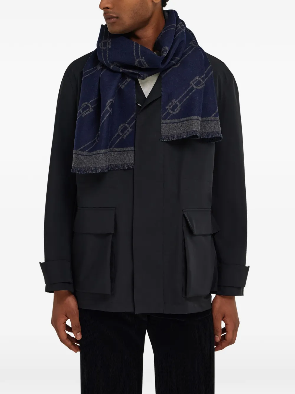 Ferragamo Regimental wool scarf Blauw