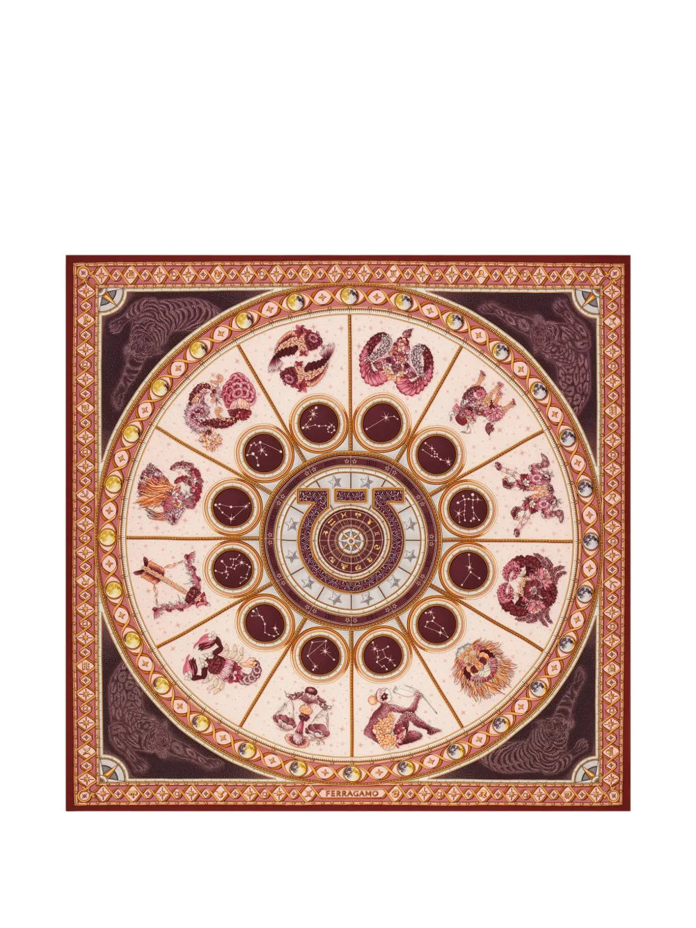 Ferragamo Horoscope print silk scarf Beige