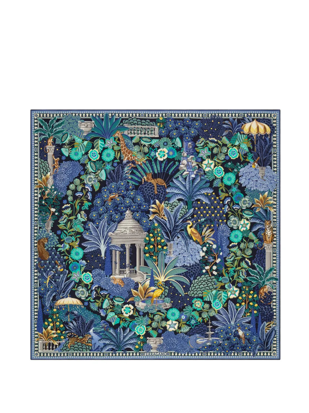 Ferragamo Foulard in seta con stampa Garden - Blu