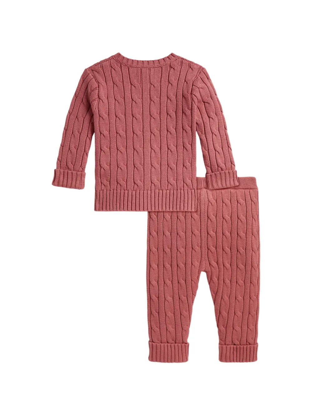 POLO RALPH LAUREN KIDS cable-knit cotton cardigan & trousers Roze
