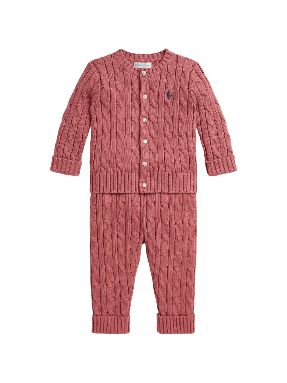 POLO RALPH LAUREN KIDS cable-knit cotton cardigan & trousers - Rosa