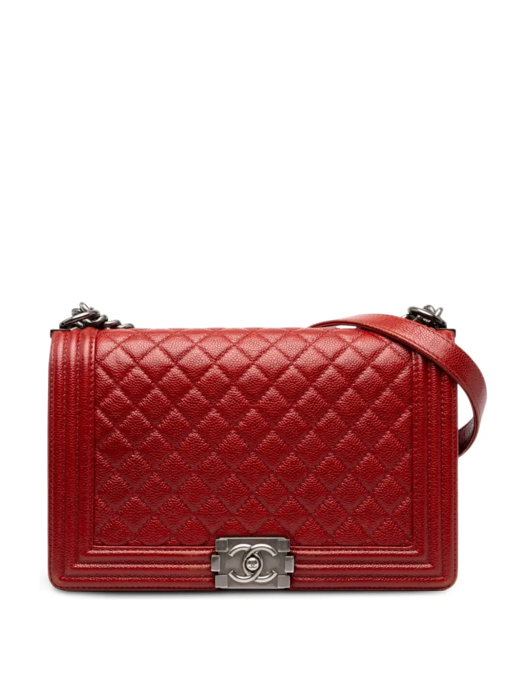 CHANEL Pre-Owned 2014 Medium Quilted Caviar Boy Flap crossbody bag - Red