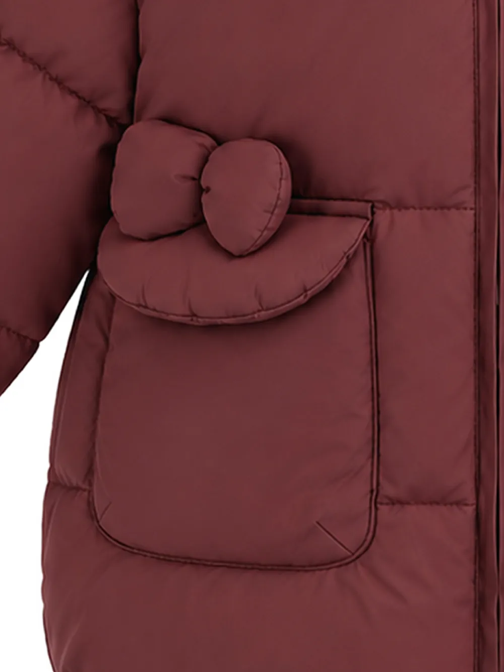 Mimi Tutu bow-detail ruffle-trimmed puffer jacket Rood