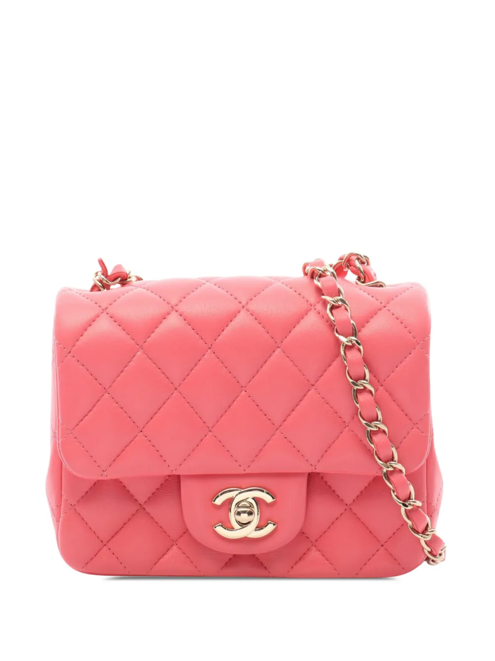CHANEL Pre-Owned 2020 Mini Square Classic Lambskin Single Flap crossbody bag - Pink