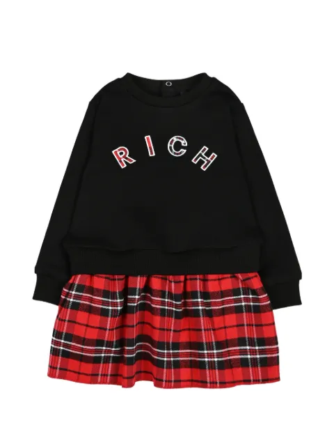 John Richmond Junior tartan-skirt logo-detail dress