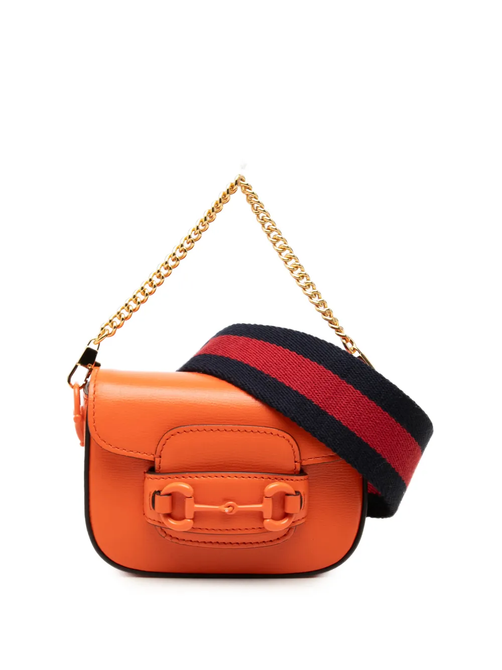 Gucci Pre-Owned 2016-2026 Mini Calfskin Horsebit 1955 Web satchel - Orange