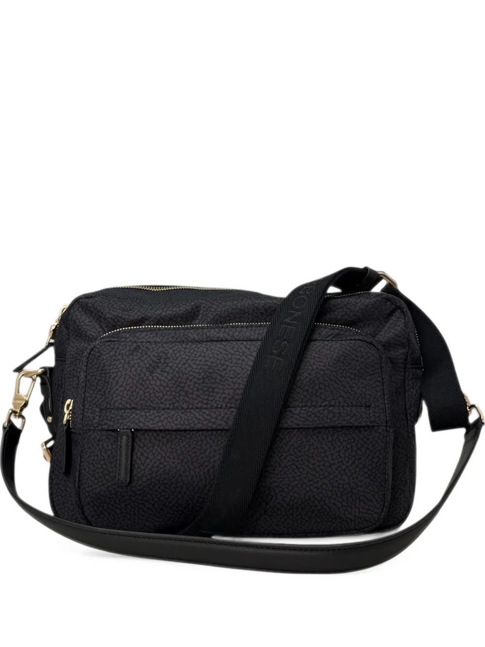 Borbonese Op Occhio Di Pernice Shoulder Bag In Black