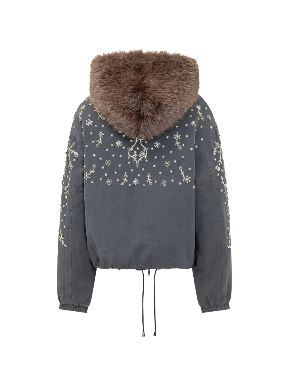 NOVELLE embroidered faux-fur-trim jacket - Grau