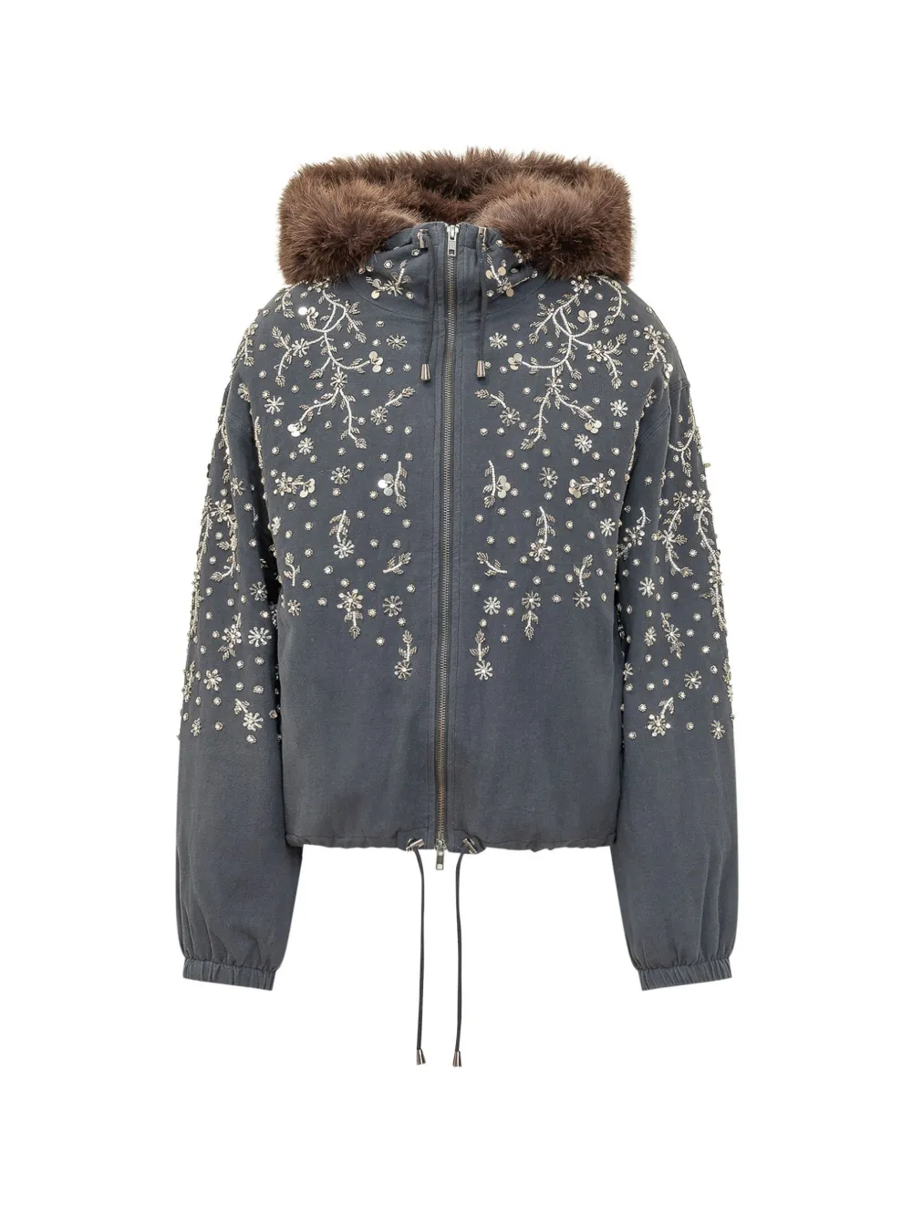 NOVELLE embroidered faux-fur-trim jacket - Grau