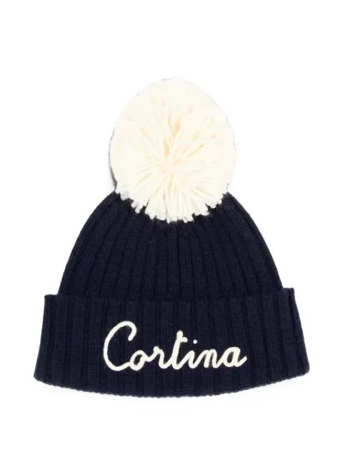 MC2 Saint Barth Kids Wengen beanie hat with pompom and St. Barth embroidery