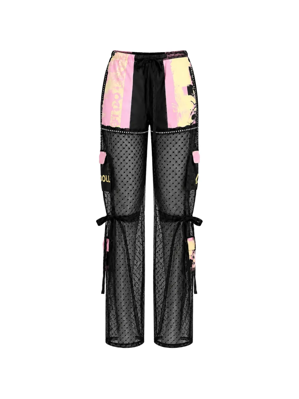 PAPER DOLLS pantalon droit à pois et empiècement en résille - Noir PAPER DOLLS pantalon droit à pois et empiècement en résille - Noir