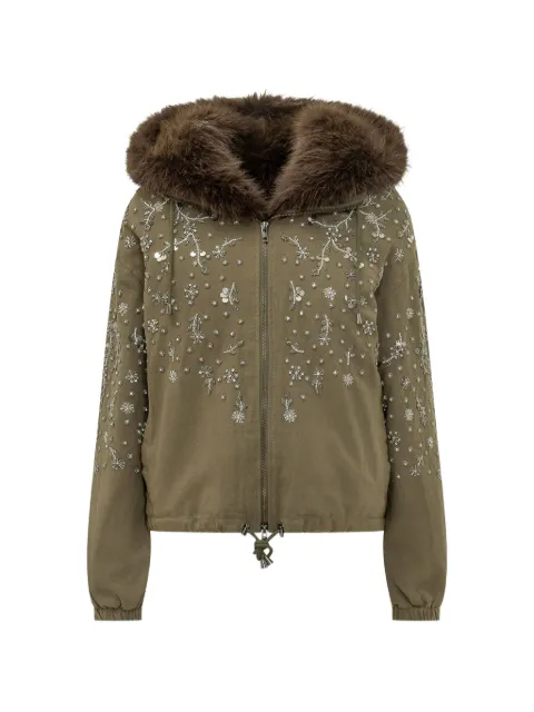 NOVELLE crystal-embellished faux-fur-trim jacket