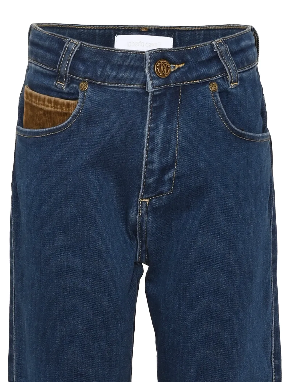 Roberto Cavalli Junior panelled corduroy-trim jeans Blauw