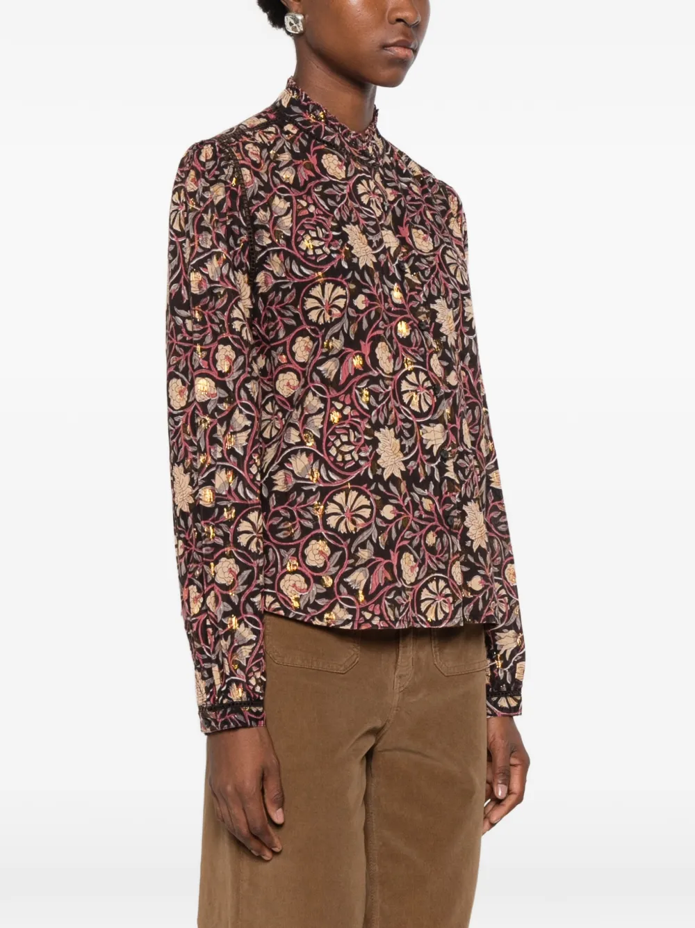 MAISON HOTEL floral-print ruffled shirt Zwart
