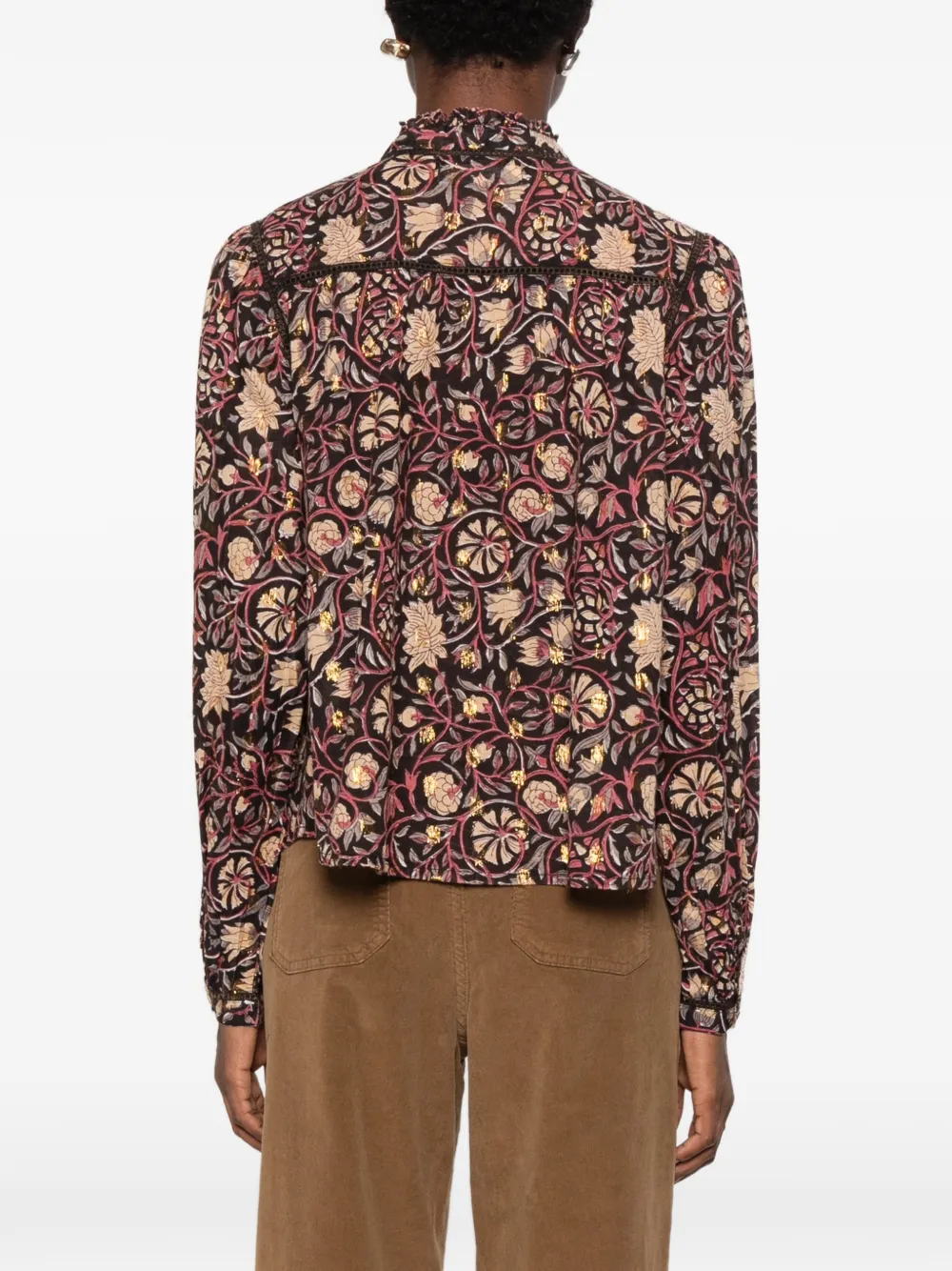 MAISON HOTEL floral-print ruffled shirt Zwart