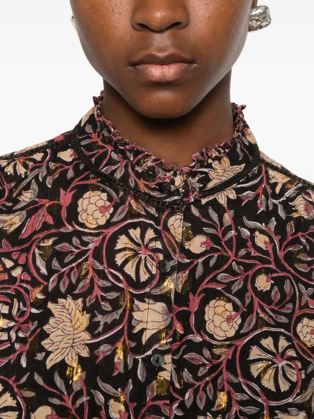 MAISON HOTEL floral-print ruffled shirt Zwart