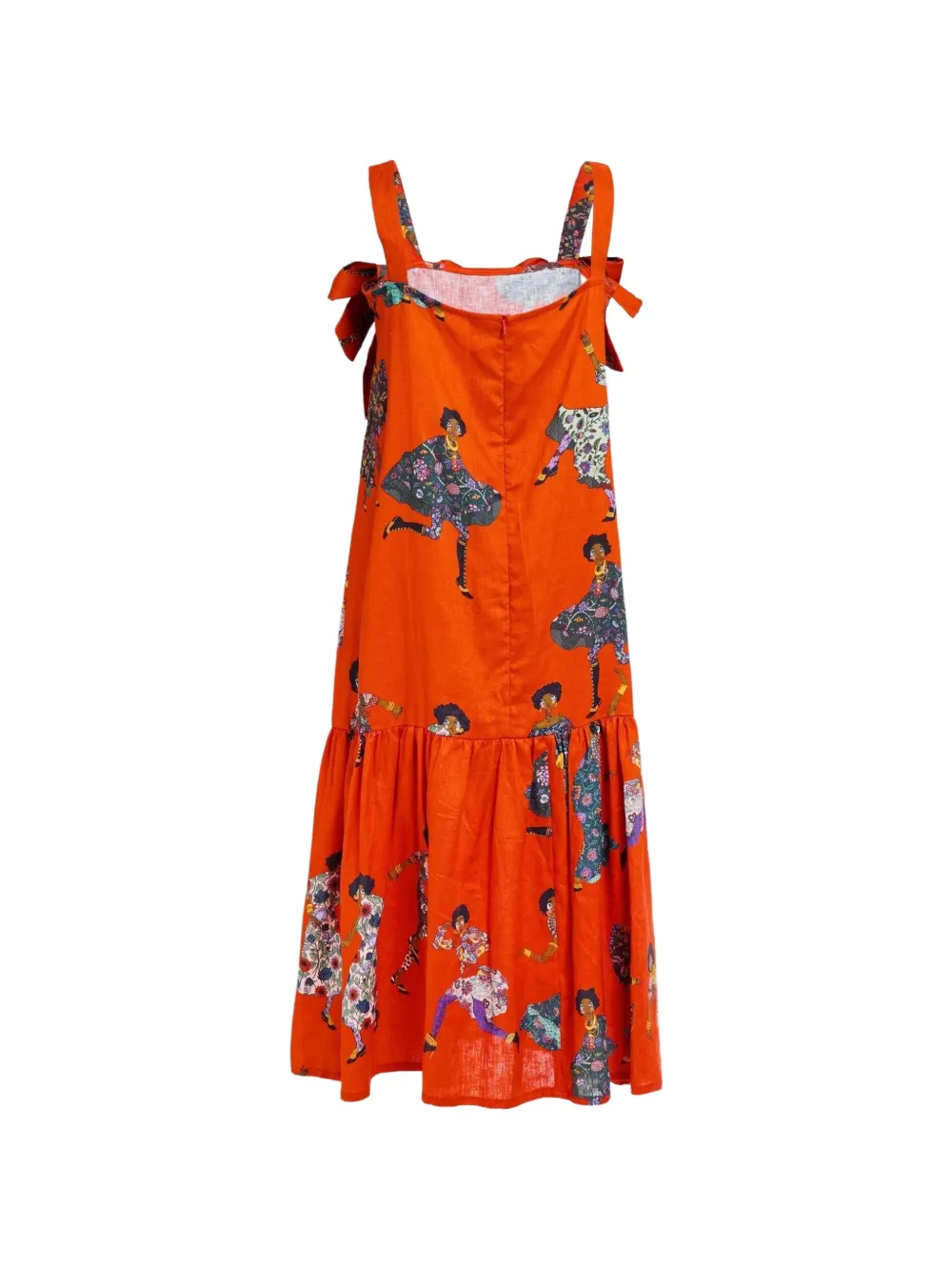 a.nty story Lady Zuri midi-jurk met strikdetail en print Oranje
