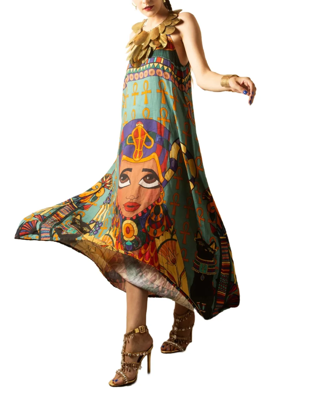 a.nty story Lady Makeba mouwloze maxi-jurk Blauw