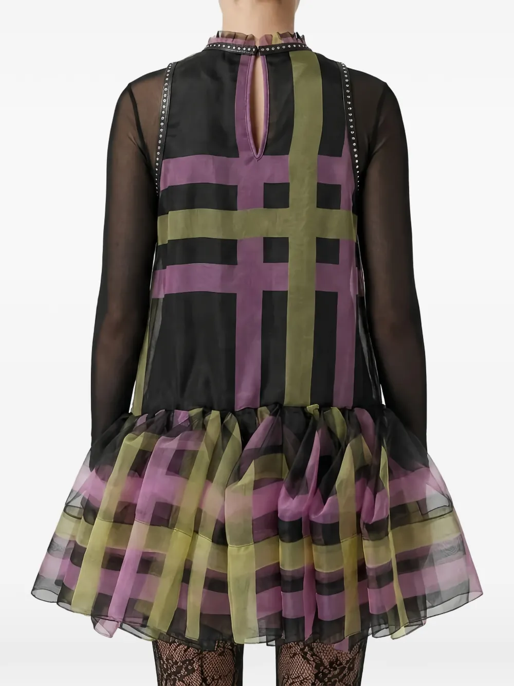PAPER DOLLS ruffled-neck drop-waist mini dress Zwart