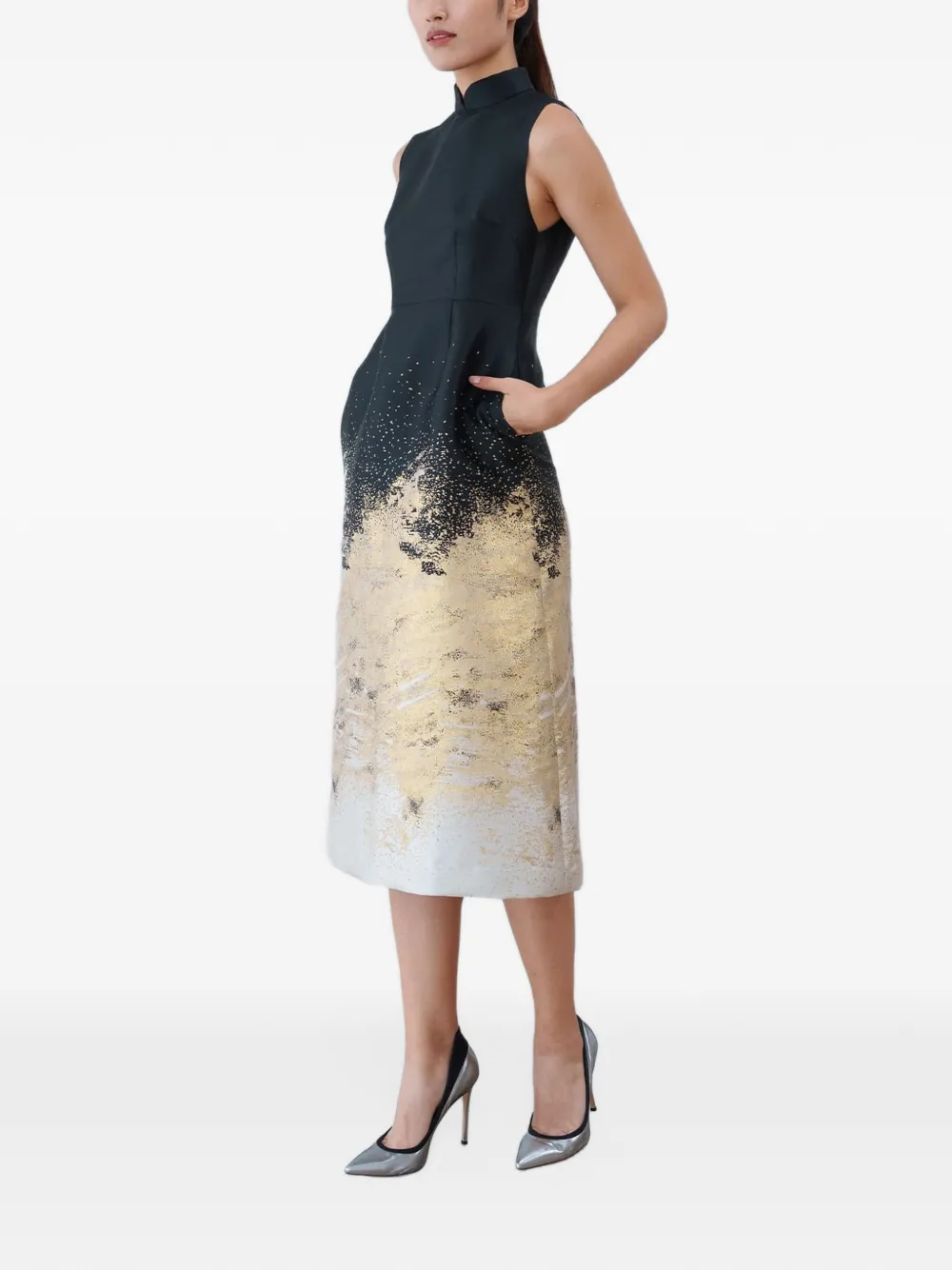 Qipology Midi-qipao van jacquard met kleurverloop Zwart