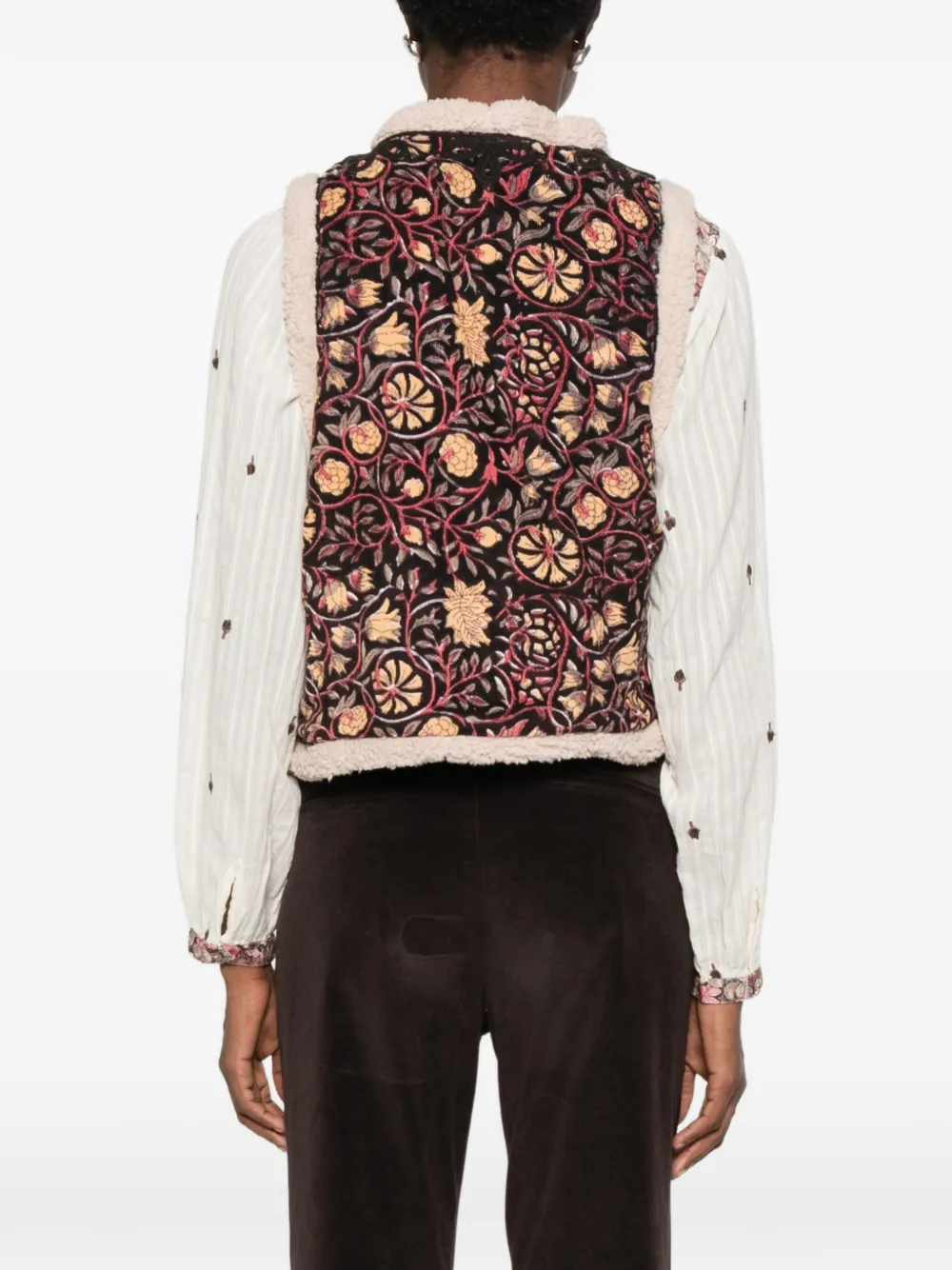 MAISON HOTEL Polermo floral-embroidered shearling-trim gilet Zwart