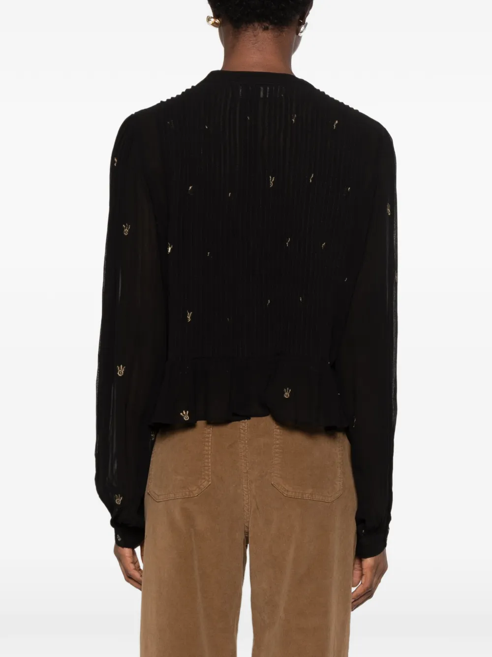 MAISON HOTEL Catherine embroidered pleated blouse Zwart