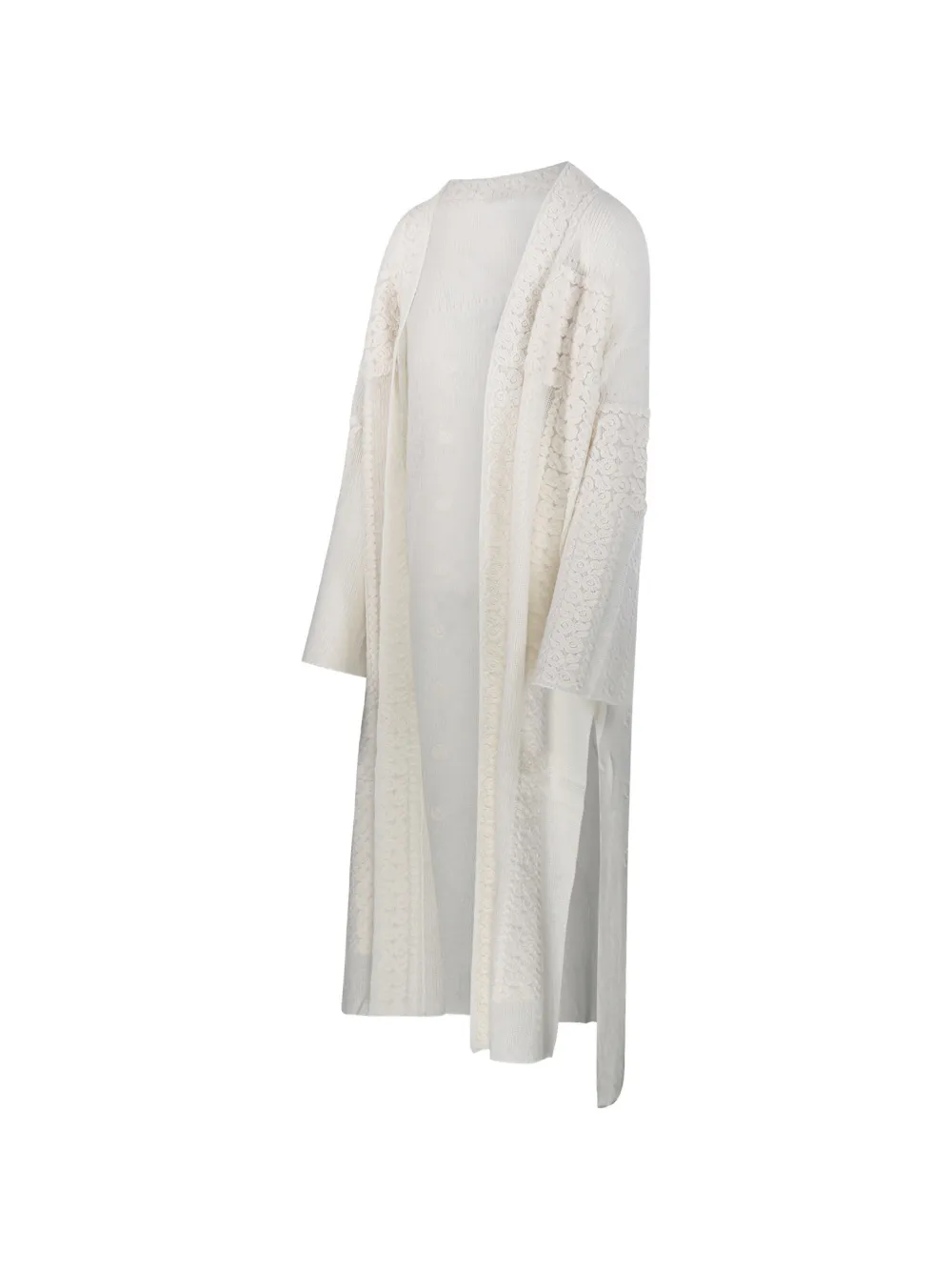 Mes Demoiselles lace-panelled open-knit cardi-coat Beige