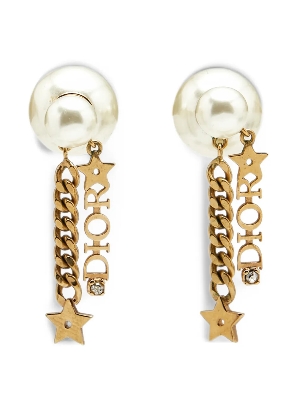 Christian Dior Pre-Owned Tribales star charm faux-pearl drop earrings - Gold