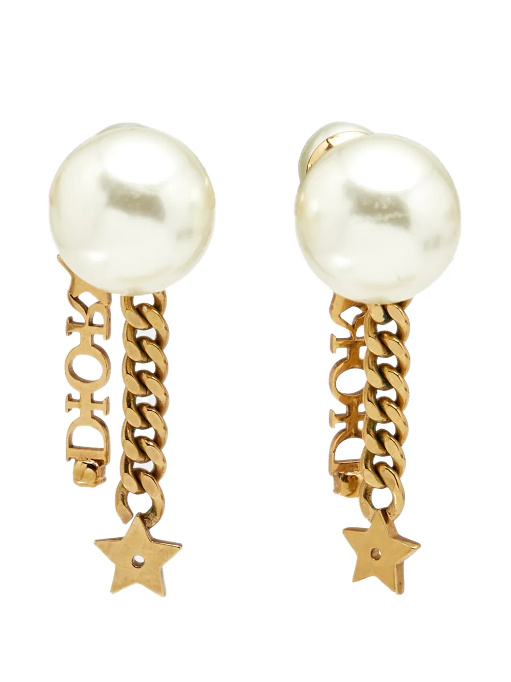 Christian Dior Pre-Owned Tribales star charm faux-pearl drop earrings - Gold