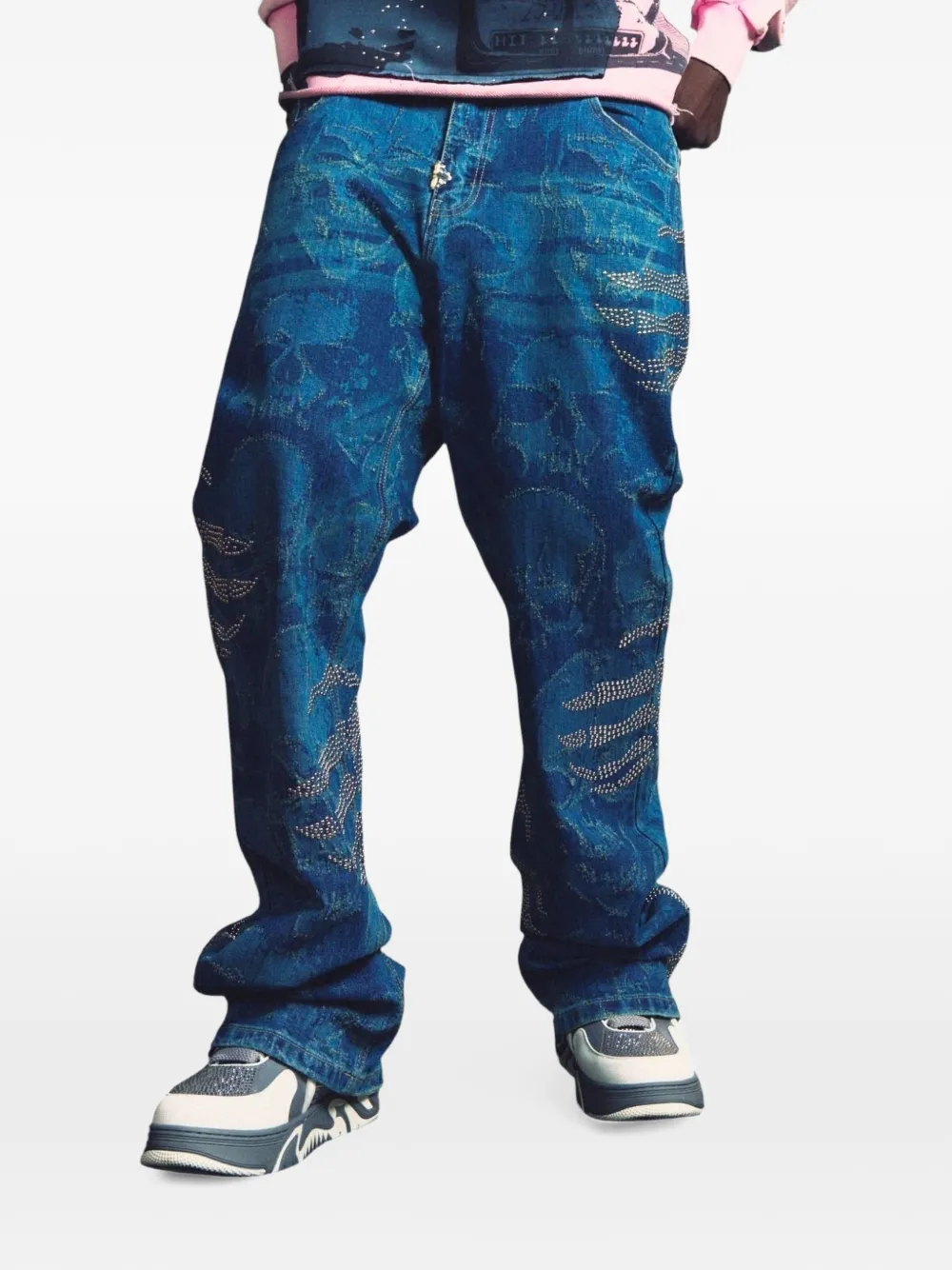 GUAPI Hell Dragger laser-etched jeans Blauw