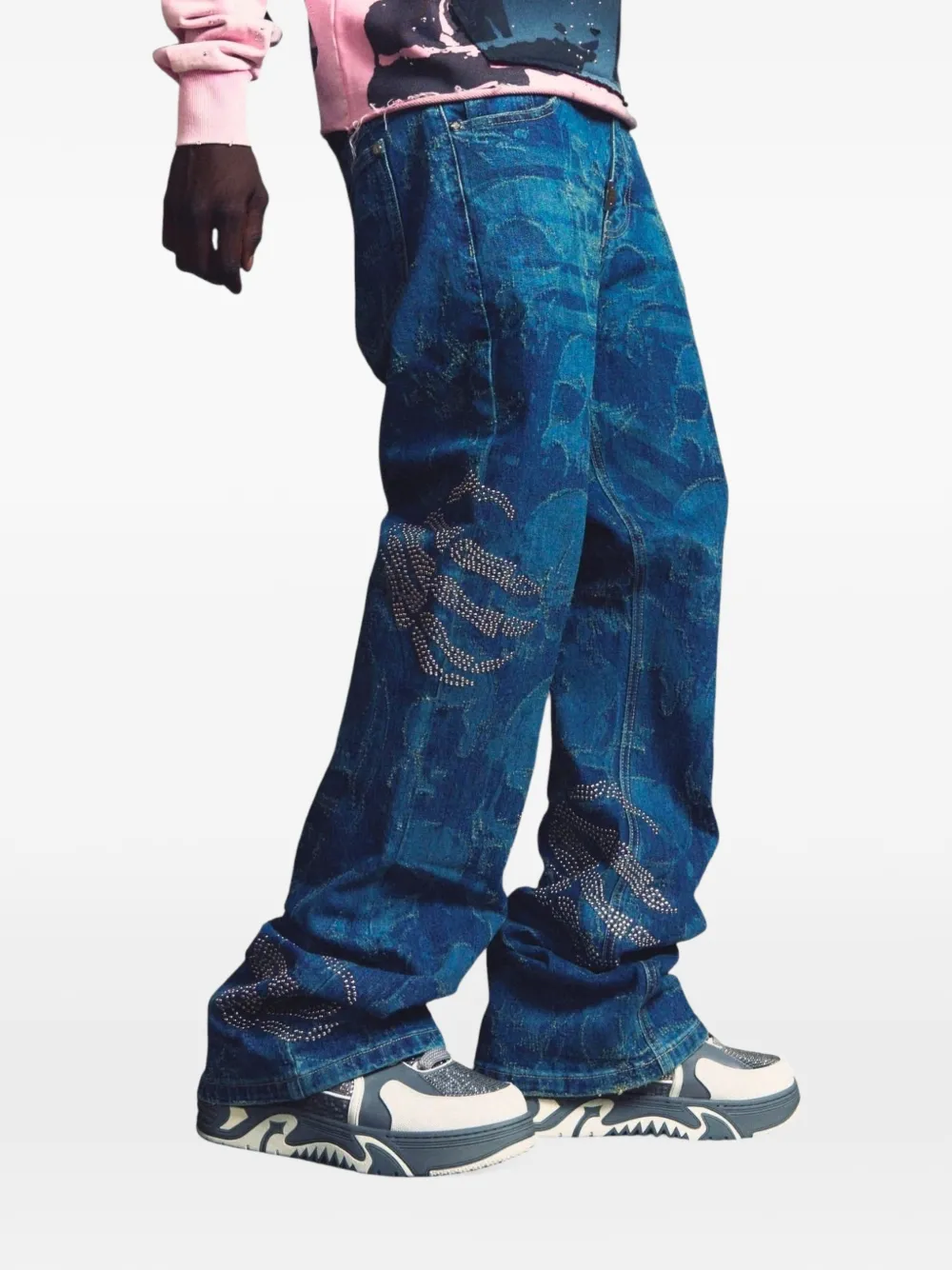 GUAPI Hell Dragger laser-etched jeans Blauw
