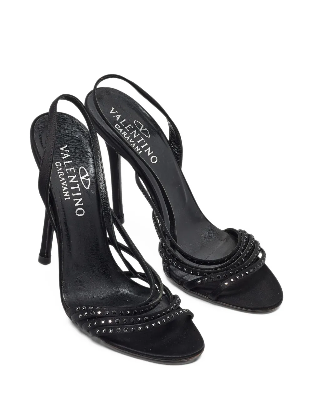 Valentino Garavani Pre-Owned crystal-embellished slingback sandals - Nero