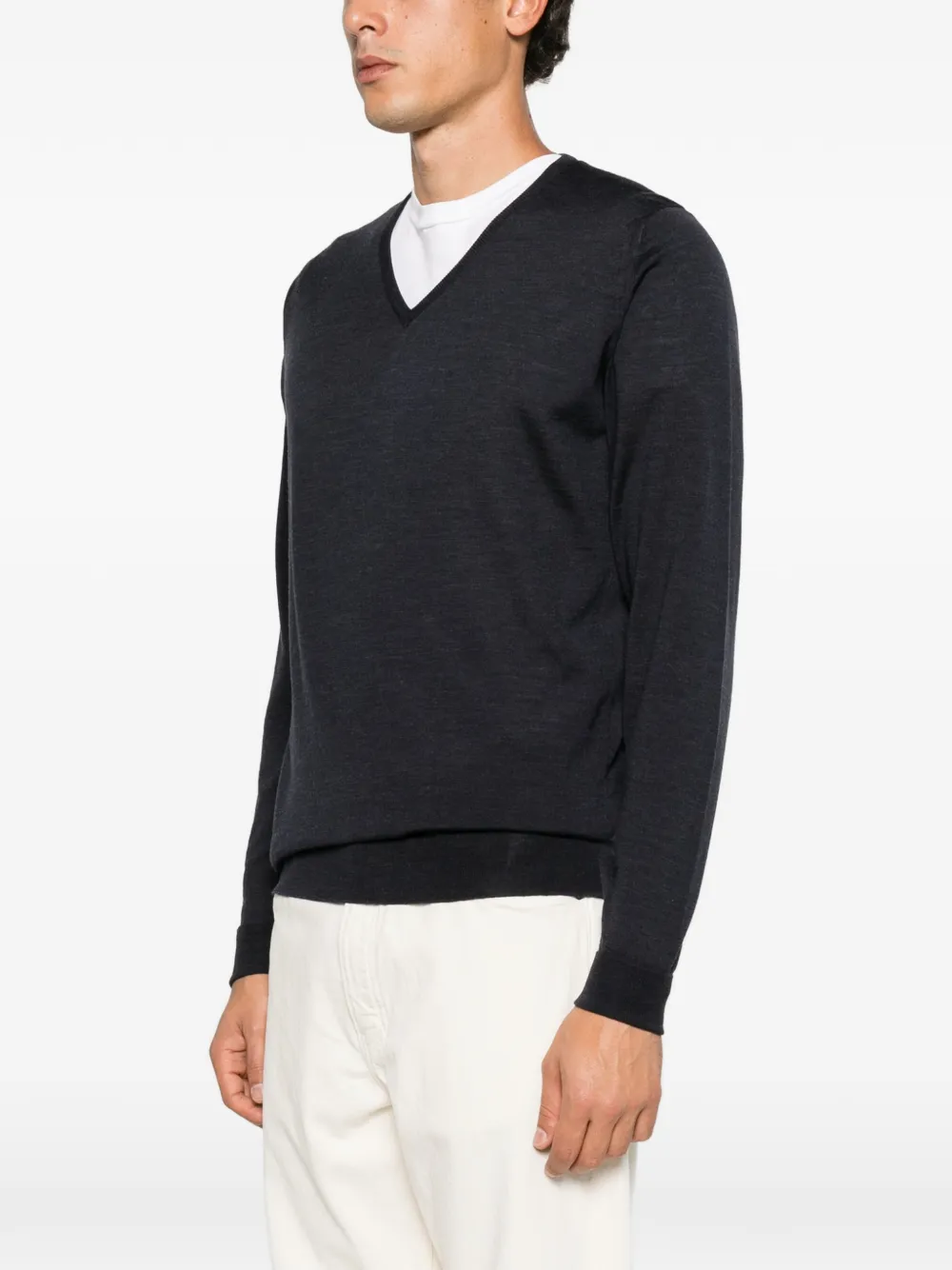 John Smedley Bobby V-neck sweater Grijs