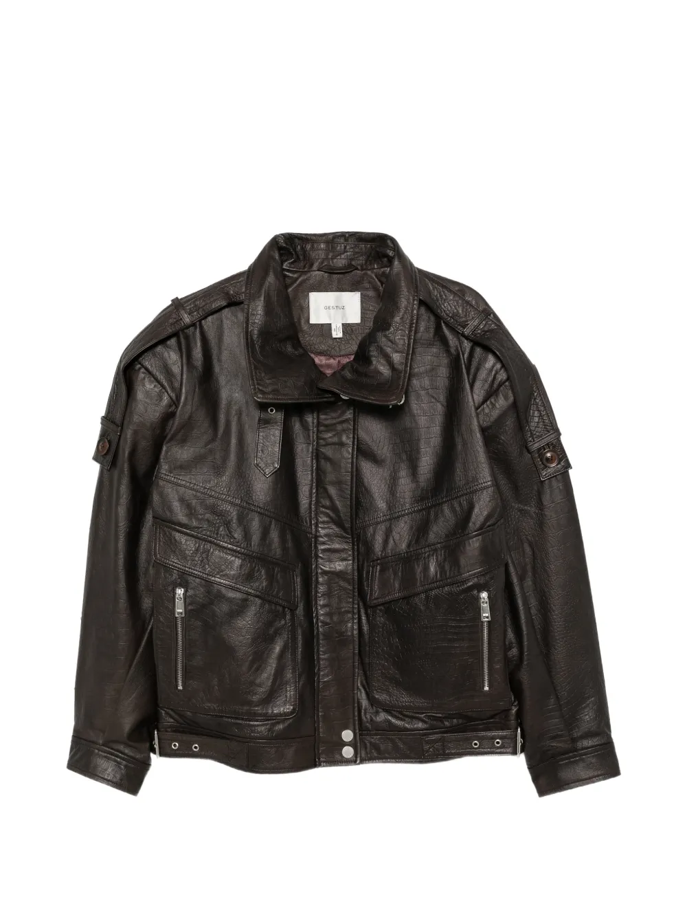 Gestuz GZtori OZ croc-effect leather jacket Bruin