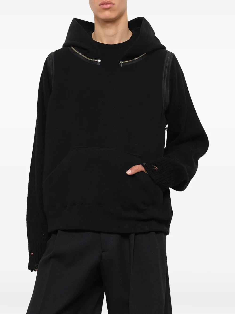 Undercover deconstructed wool hoodie Zwart