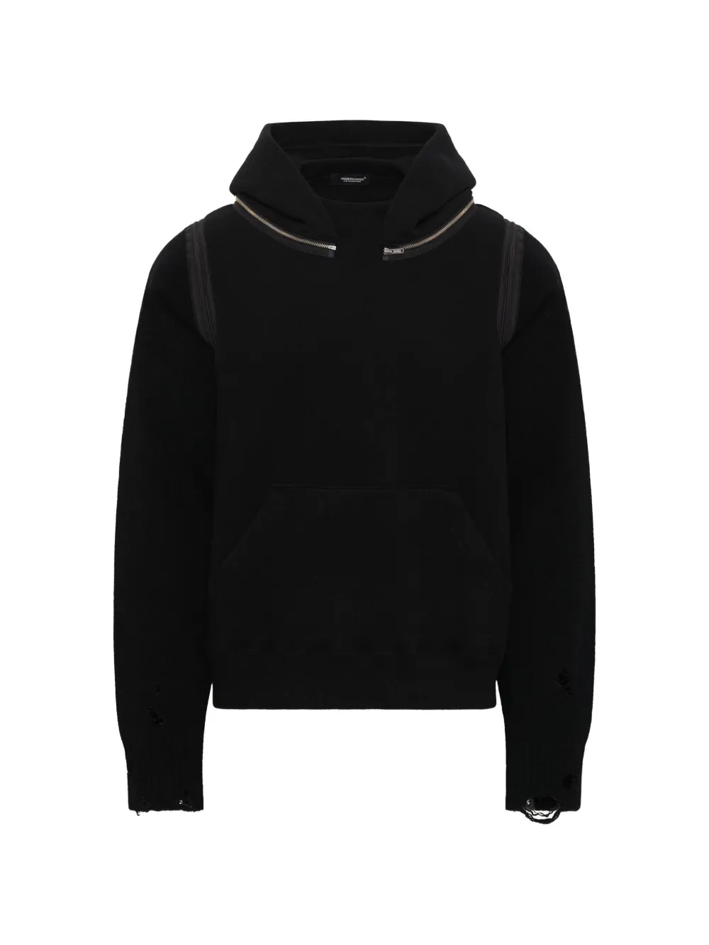Undercover deconstructed wool hoodie Zwart