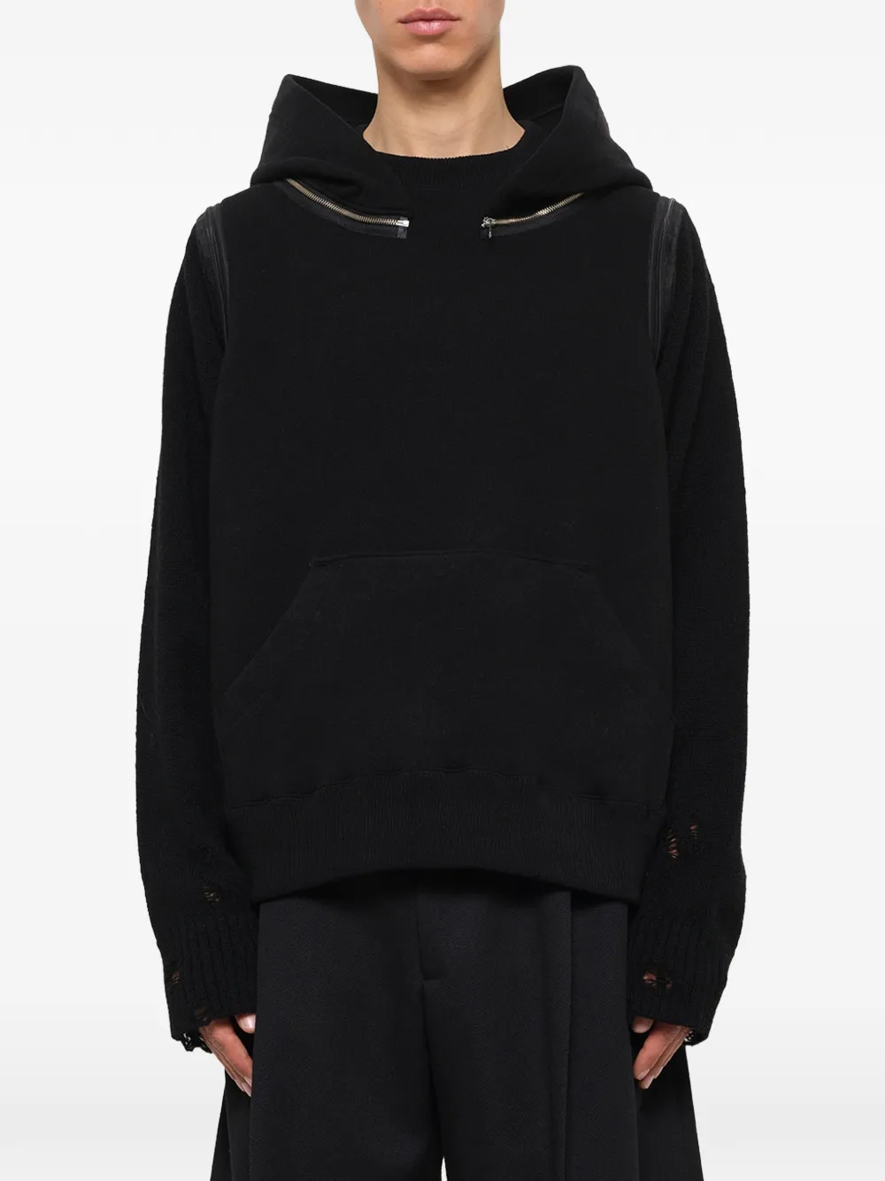 Undercover deconstructed wool hoodie Zwart