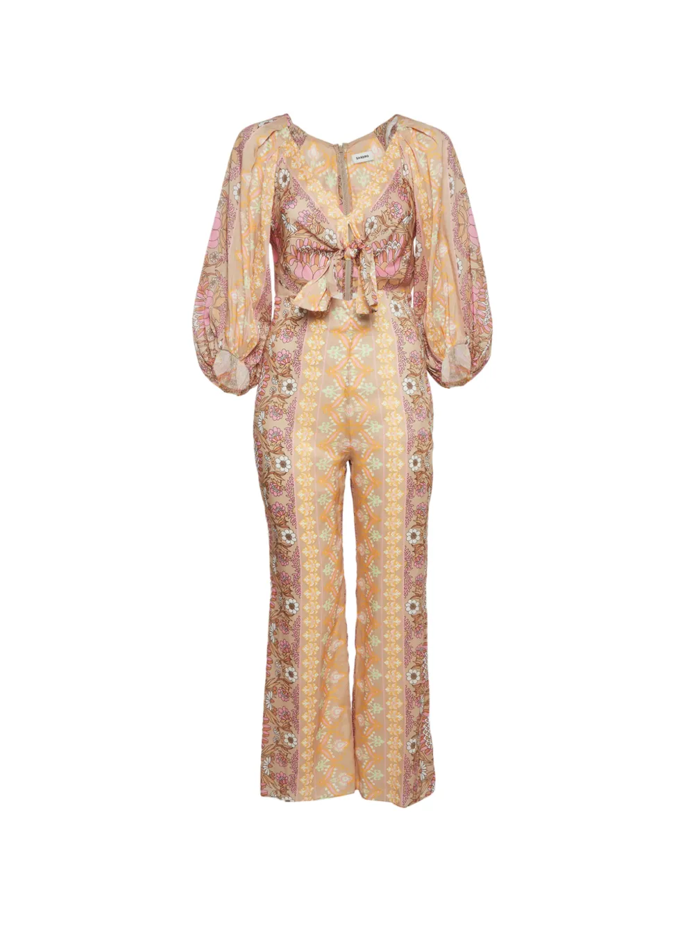 Pre-owned Sandro Floral-print Tie-detail Jumpsuit In Neutrals