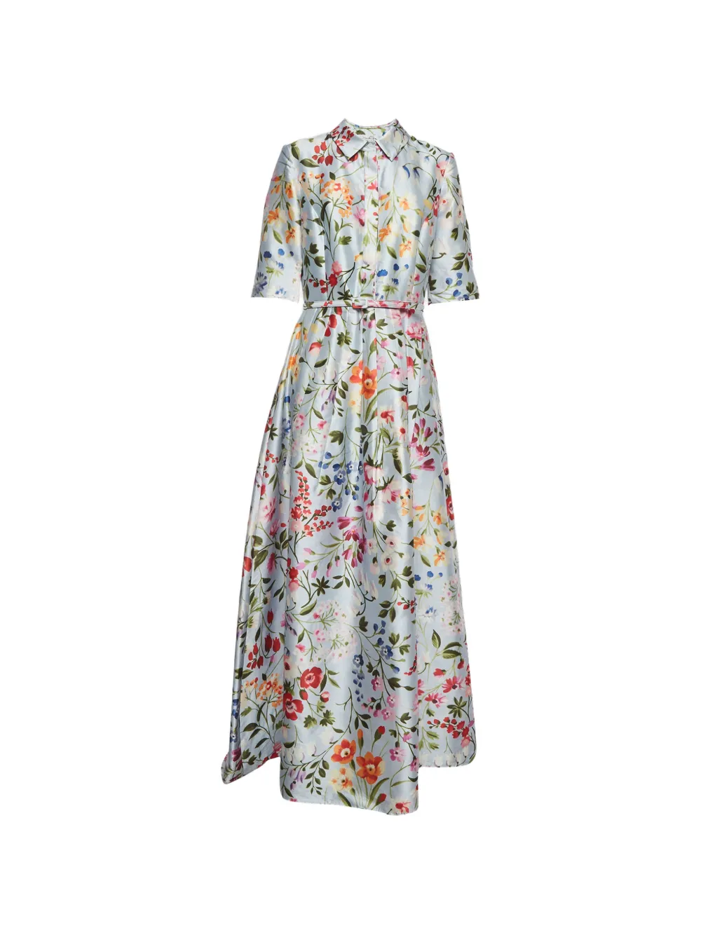 Oscar de la Renta Pre-Owned floral-print sateen shirt maxi dress - White