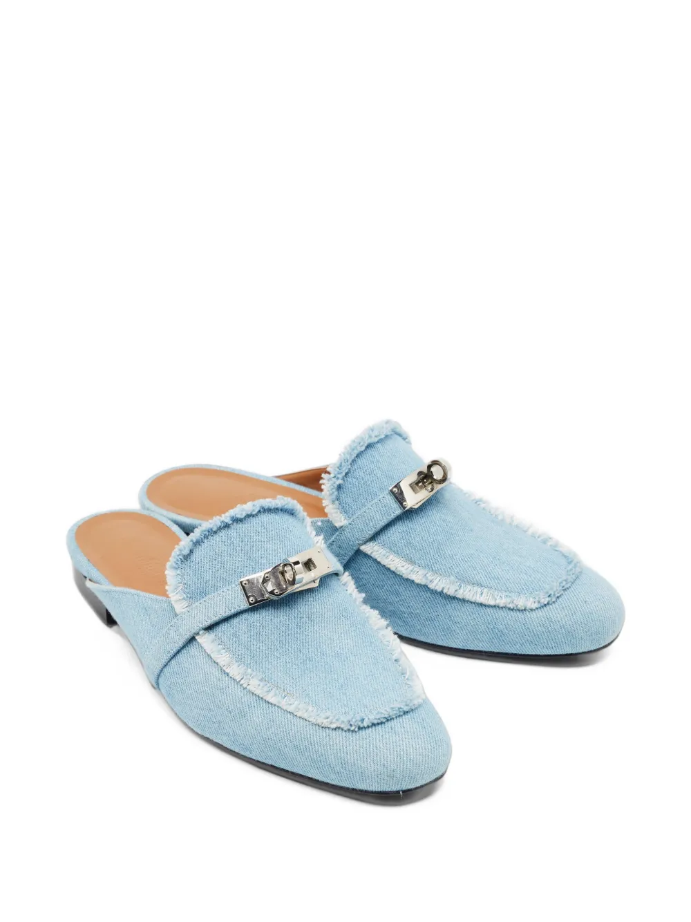Hermès Pre-Owned Oz frayed denim mules - Blue