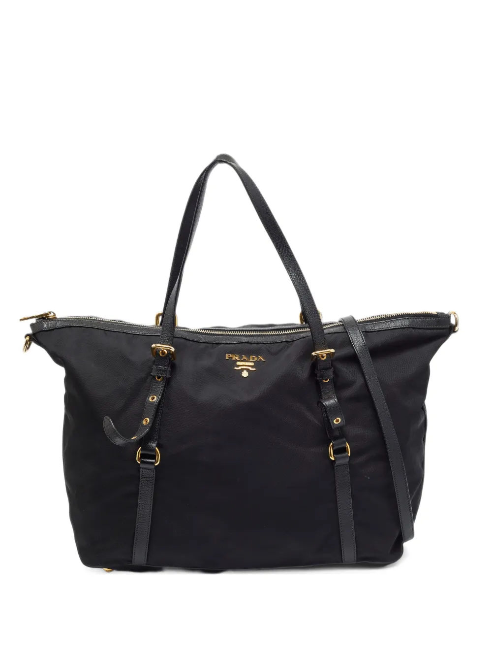 Prada Pre-Owned buckled leather-trim tote bag - Schwarz