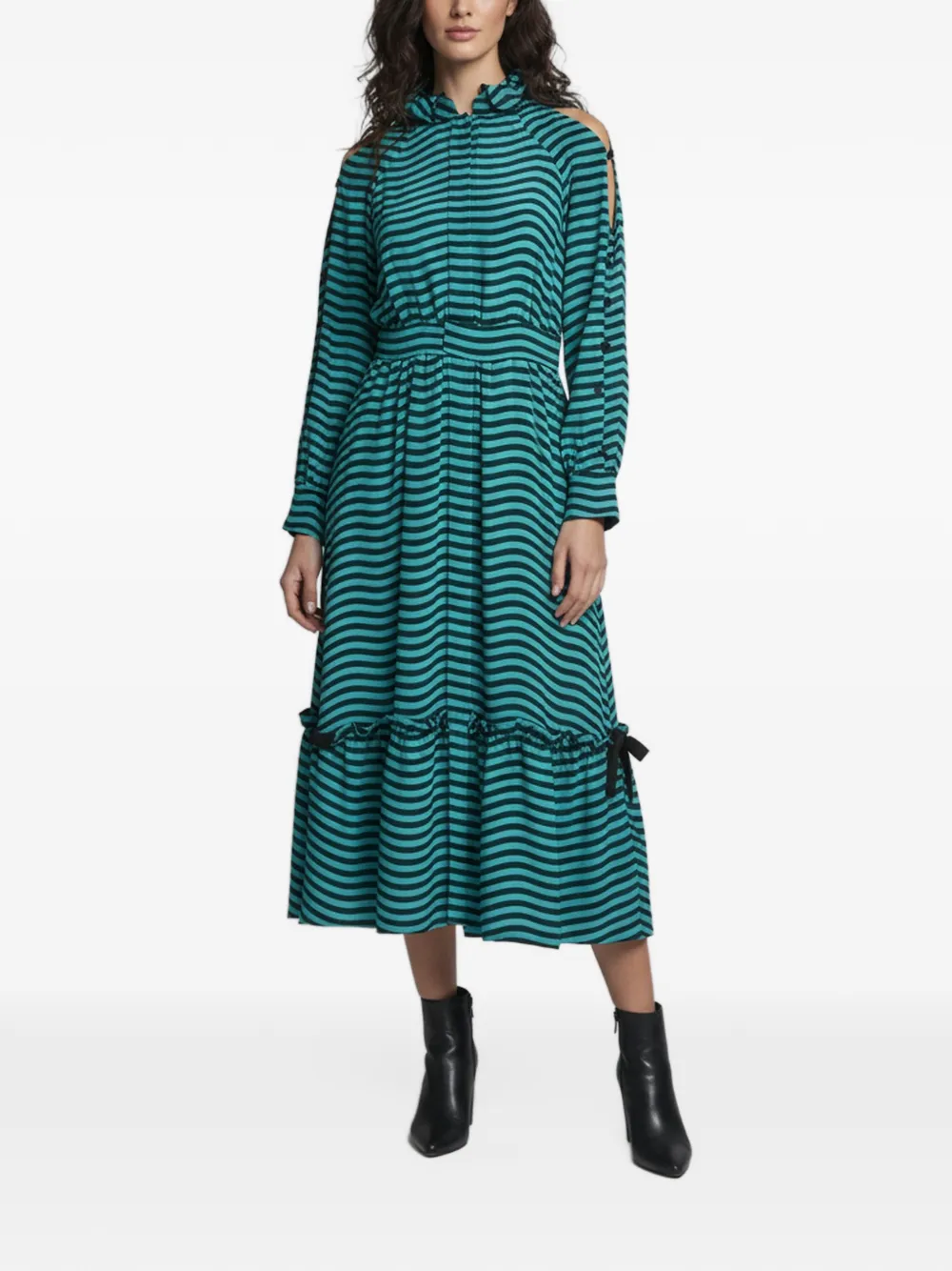 Fendi Pre-Owned wave-stripe cold-shoulder dress - Blu