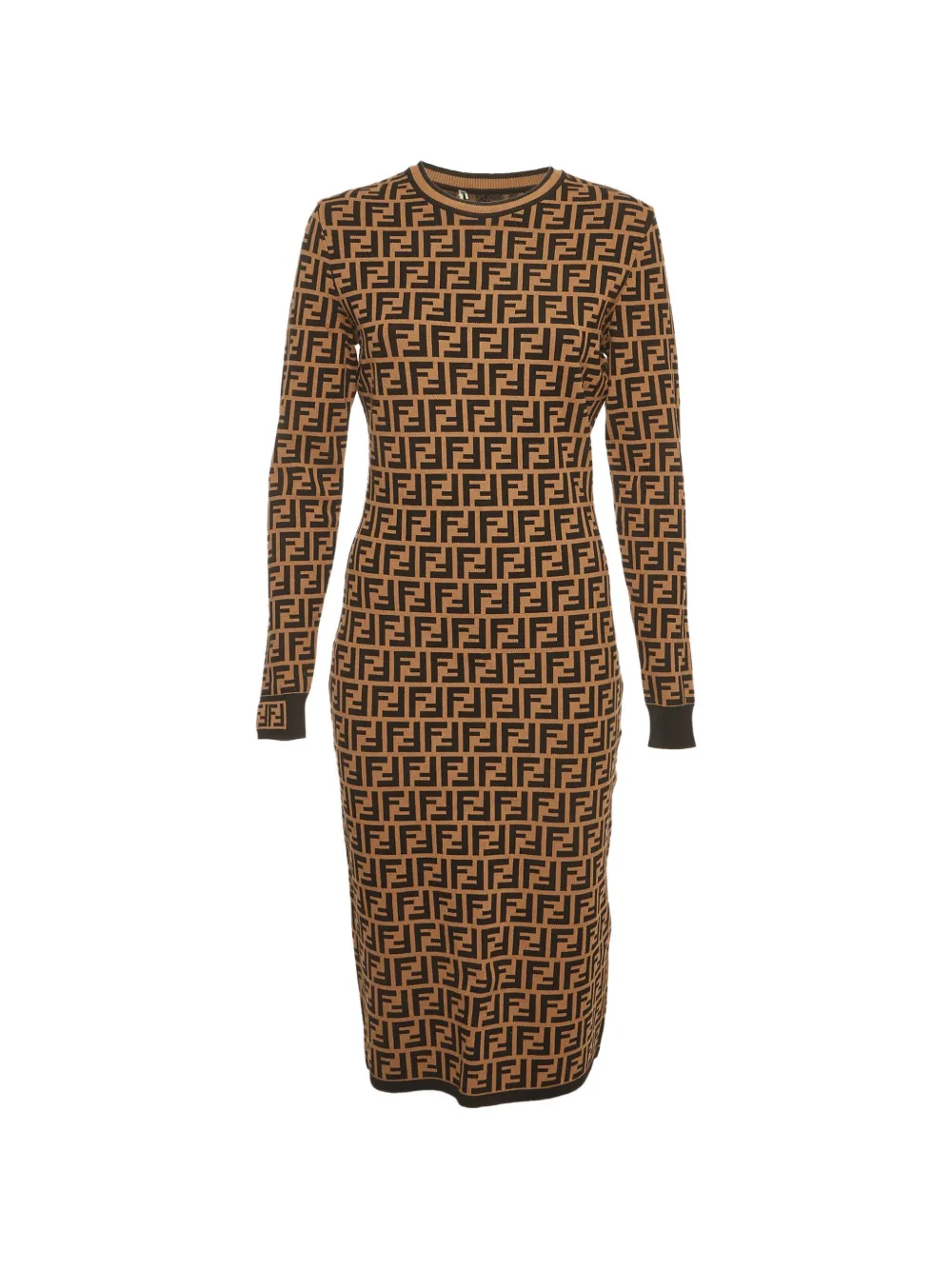 Fendi Pre-Owned Zucca pattern knit midi dress - Braun