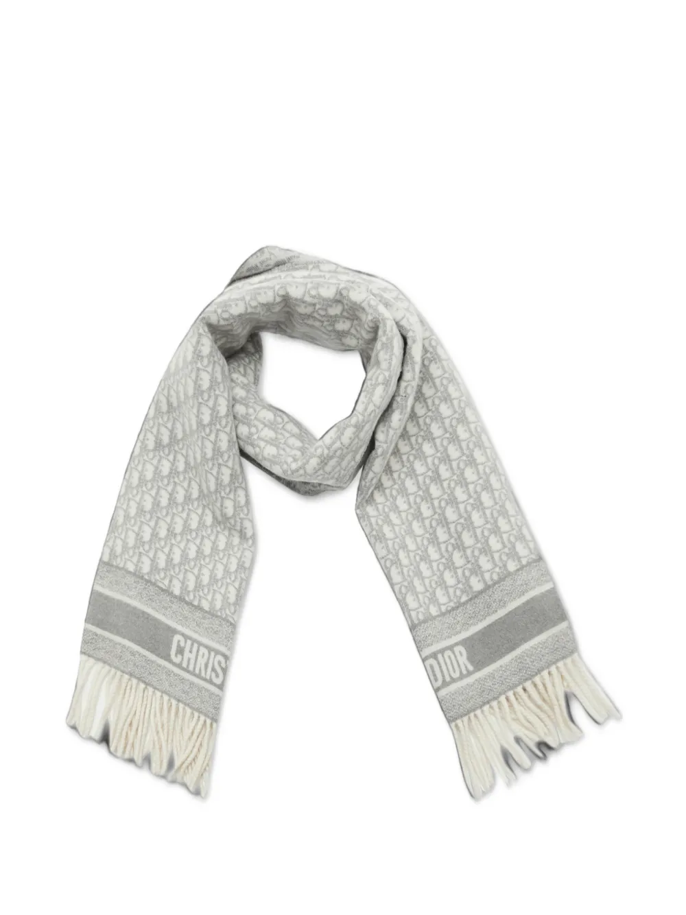 Christian Dior Pre-Owned Oblique jacquard fringed scarf - Grau