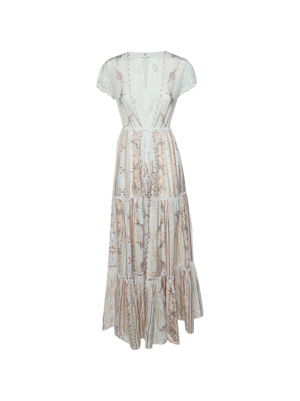 Hermès Pre-Owned Guépards et Palmettes printed tiered maxi dress - Weiß