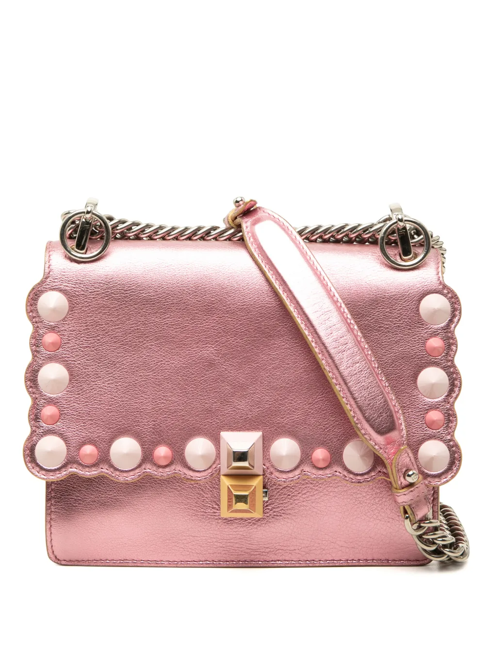Fendi Pre-Owned 2010-2026 Mini Scalloped Metallic Studded Leather Kan I crossbody bag - Rosa